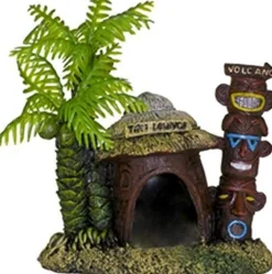 Exotic Environments Betta Hut with Palm Trees Resin Aquatics Decoration - Green/Brown - Medium