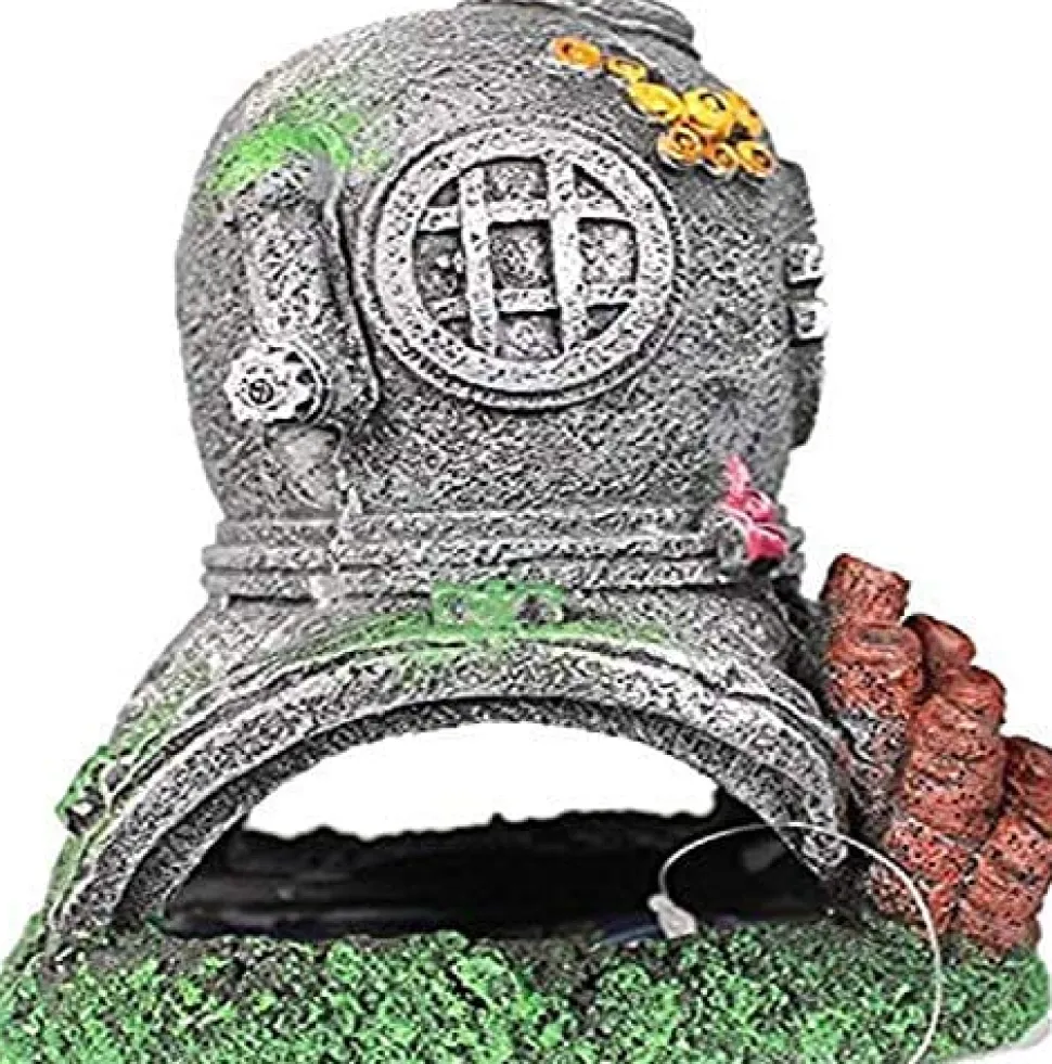 Exotic Environments Diver'S Helmet Resin Aquatics Decoration - Gray - Small