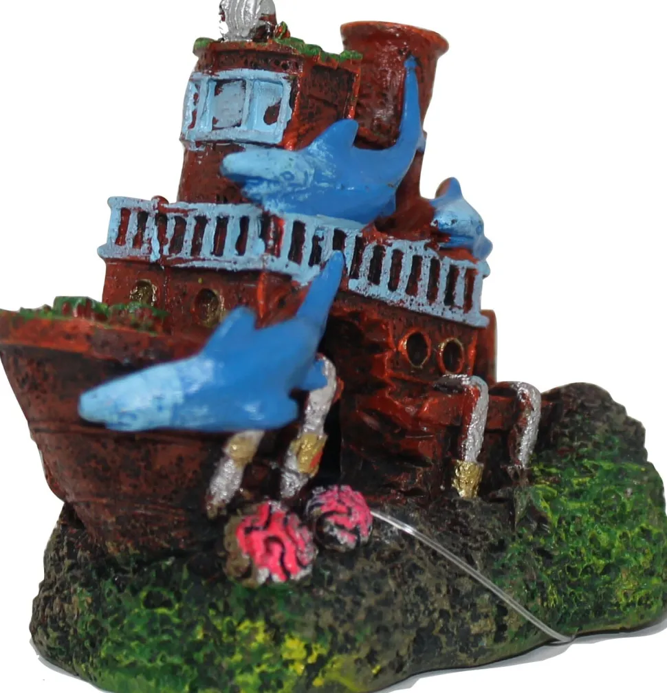 Exotic Environments Shark Shipwreck Resin Aquatics Decoration - 3.25 X 2.25 X 2.75