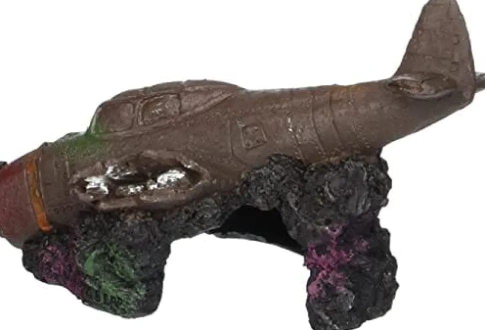 Exotic Environments Sunken Wwii Plane with Cave Resin Aquatics Decoration - Brown