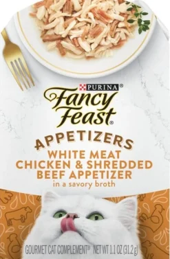 Fancy Feast Purely Gourmet White Meat Chicken and Shredded Beef Entrée in Broth Wet Cat Food Tray - 2 Oz - Case of 10
