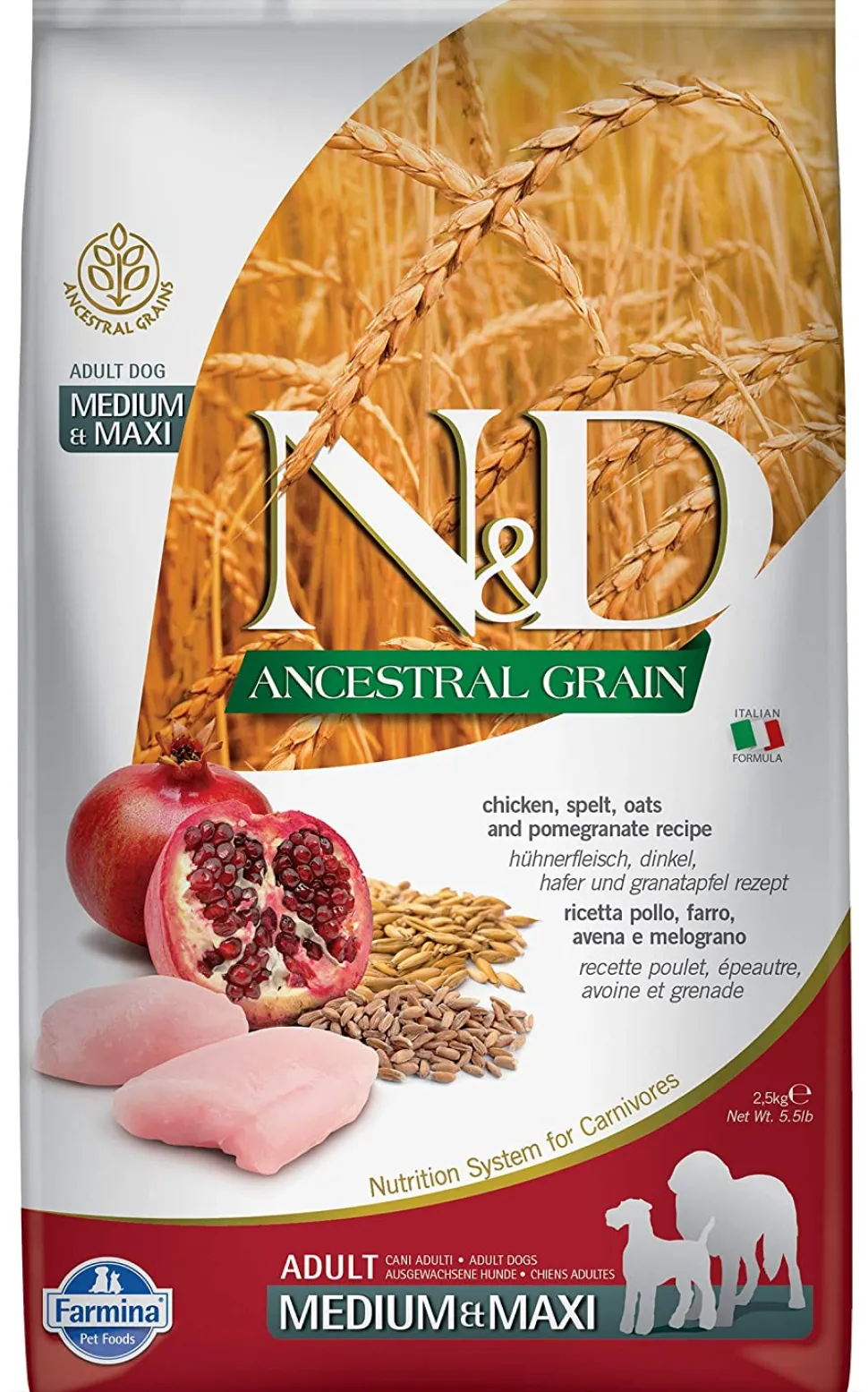 Farmina Ancestral Grain Chicken & Pomegranate Adult Medium and Maxi Dry Dog Food - 5.5 lb Bag