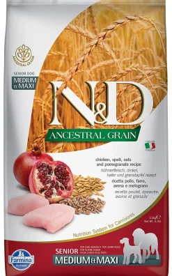 Farmina Ancestral Grain Chicken & Pomegranate Senior Medium and Maxi Dry Dog Food - 5.5 lb Bag