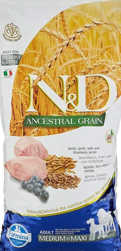 Farmina Ancestral Grain Lamb & Blueberry Adult Medium and Maxi Dry Dog Food - 26.4 lb Bag