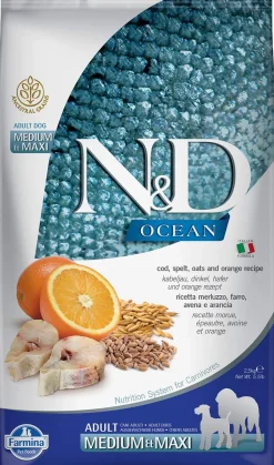 Farmina Ancestral Grain Ocean CodFish & Orange Adult Medium and Maxi Dry Dog Food - 5.5 lb Bag