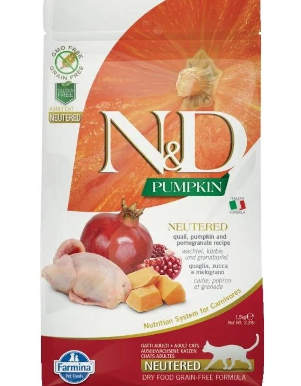 Farmina Grain-Free Pumpkin Neutered Quail Dry Cat Food - 11 lb Bag