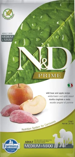 Farmina N&D Prime Boar & Apple Adult Medium and Maxi Dry Dog Food - 26.4 lb Bag