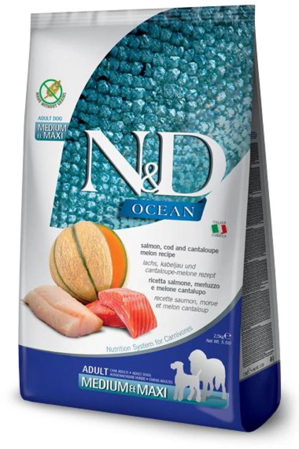 Farmina N&D Prime Ocean Salmon, Cod & Cantaloupe Medium and Maxi Dry Dog Food - 26.4 lb Bag