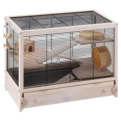 Ferplast Hampsterville Hampster Cage with Wooden Base and Accessories - Tan - 22.7" X 12.2" X 2.6" Inches