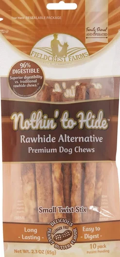 Fieldcrest Farms Nothin' To Hide Rawhide Alternative Twist Stix Natural Dog Chews - Peanut Butter - Small - 10 Pack