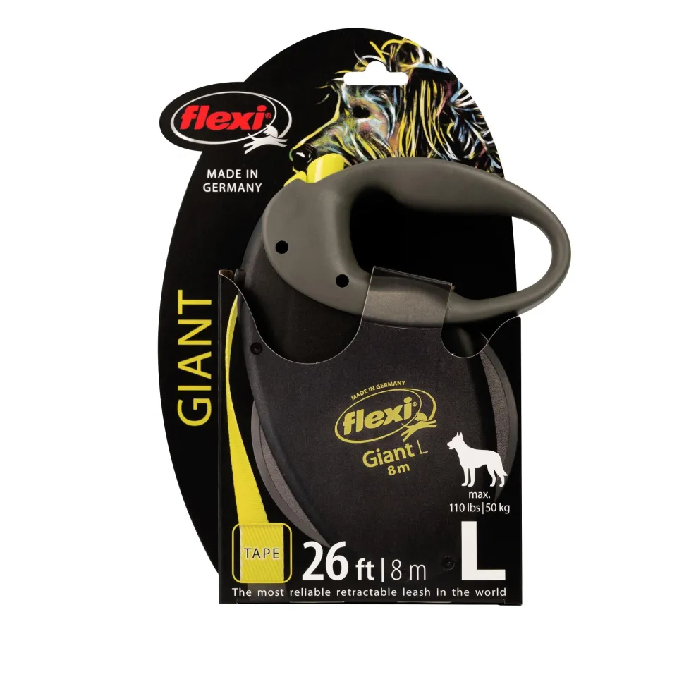 Flexi Durablet Strong Tape Rectractable Dog Leash - Black - Giant / Large - 110 Lbs - 26 Feet