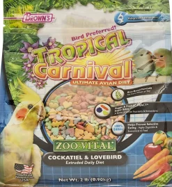 F.M. Brown's Zoo-Vital Tropical Carnival Daily Diet Cockatiel & Lovebird Bird Food - 2 lb Bag