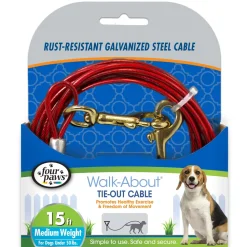 Four Paws Medium Weight Dog Tie Out Cable Red - 15 ft
