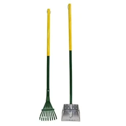 Four Paws Pooper Scooper Rake Set Dog Waste Pick Up - Yellow and Green - Small