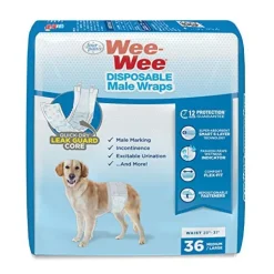 Four Paws Wee-Wee Disposable Male Dog Wraps Dog Diapers - Medium /Large - 36 Pack