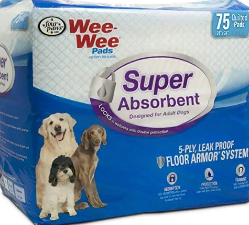 Four Paws Wee-Wee Super Absorbent Pads Dog Training Pads - 24 X 24 In - 75 Pack