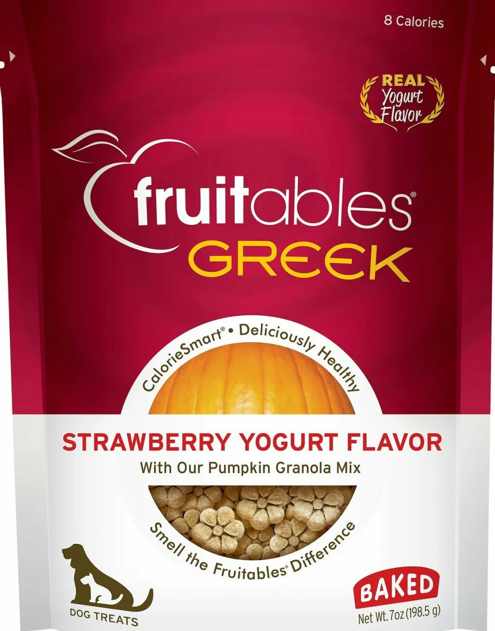 Fruitables Greek Strawberry Yogurt Crunchy Dog Treats - 7 oz Pouch