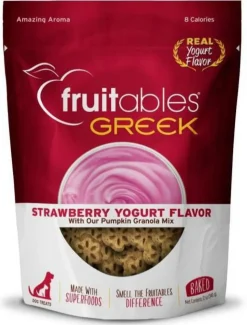Fruitables Greek Strawberry Yogurt Crunchy Dog Treats - 12 oz Pouch