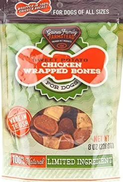 Gaines Family Farm Limited Ingredient Diet Sweet Potato Bone wrapped with Chicken Natural Dog Chews - 8 oz Bag