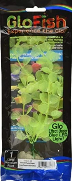 Glofish Fluorescent Single-Color Plastic Aquarium Plant - Yellow - Large