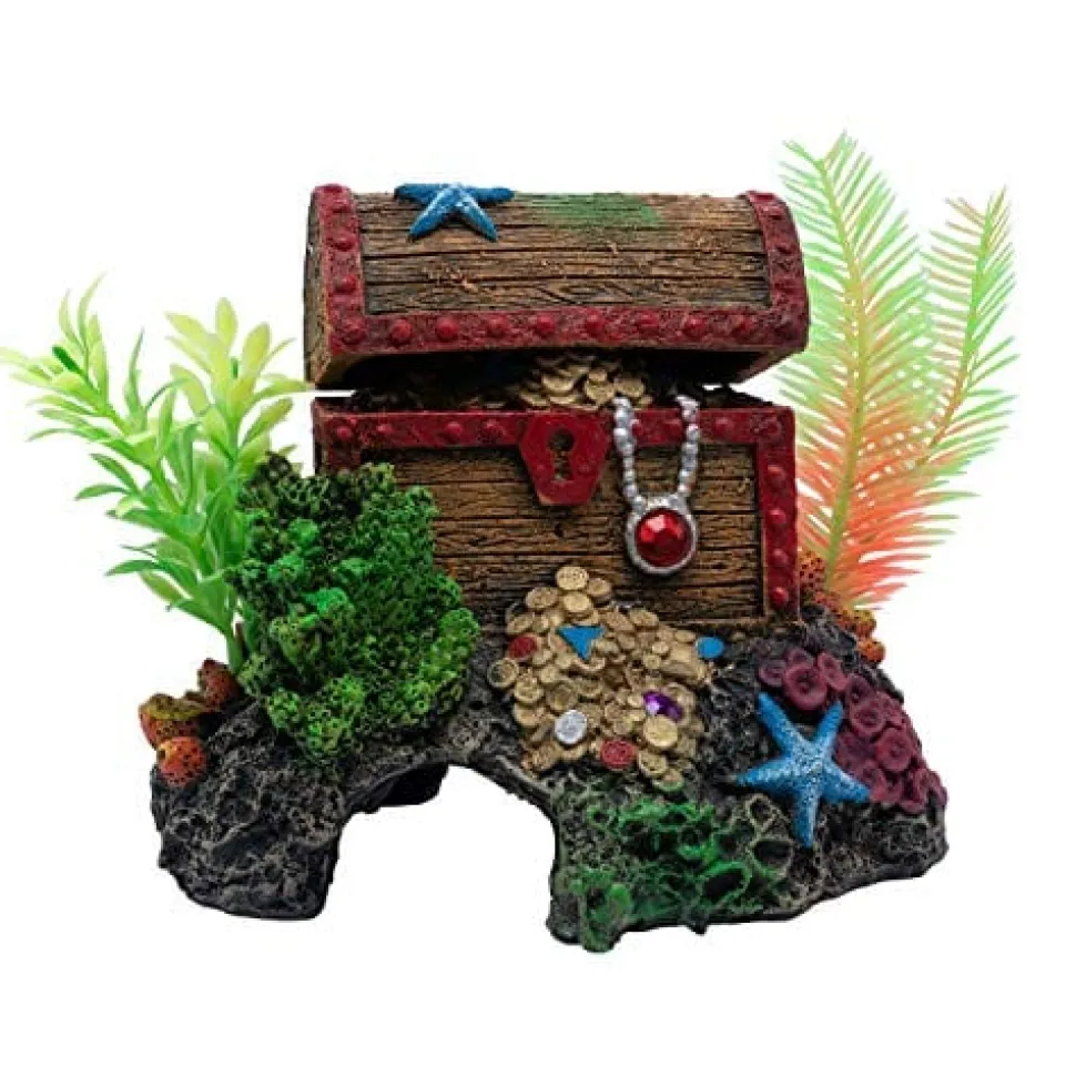 Glofish Treasure Chest Air Pump Decor Resin Aquatics Decoration