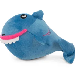 GoDog Action Battery-Free Reacting Squeaky Shark Plush Dog Toy - Blue