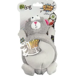 GoDog Action Battery-Free Reacting Squeaky Squirrel Plush Dog Toy - Gray
