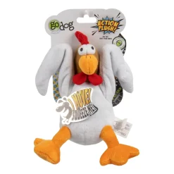 GoDog Action Battery-Free Reacting Squeaky Chicken Plush Dog Toy - Tan
