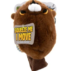 GoDog Action Battery-Free Reacting Squeaky Beaver Plush Dog Toy - Brown