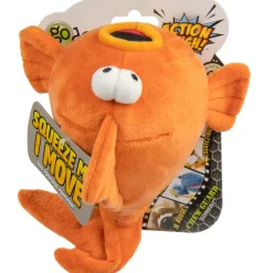 GoDog Action Battery-Free Reacting Squeaky GoldFish Plush Dog Toy - Orange