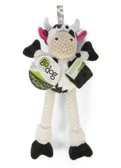 GoDog Checkers Skinny Cow Plush Dog Toy with Chew-Guard Tech - Black/White - Small