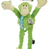 GoDog Crazy Tugs Monket Squeak and Plush Dog Toy with Chew-Guard Tech - Green - Large