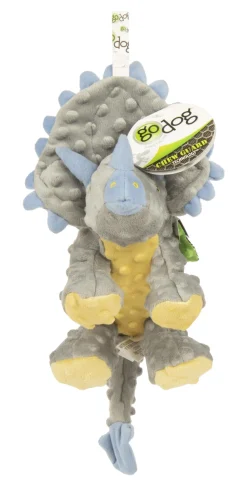 GoDog Dino Frillz Triceratops Squeak and Plush Dog Toy with Chew-Guard Tech - Gray - Large