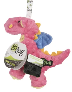 GoDog Dragon Squeak and Plush Dog Toy with Chew-Guard Tech - Coral - Mini
