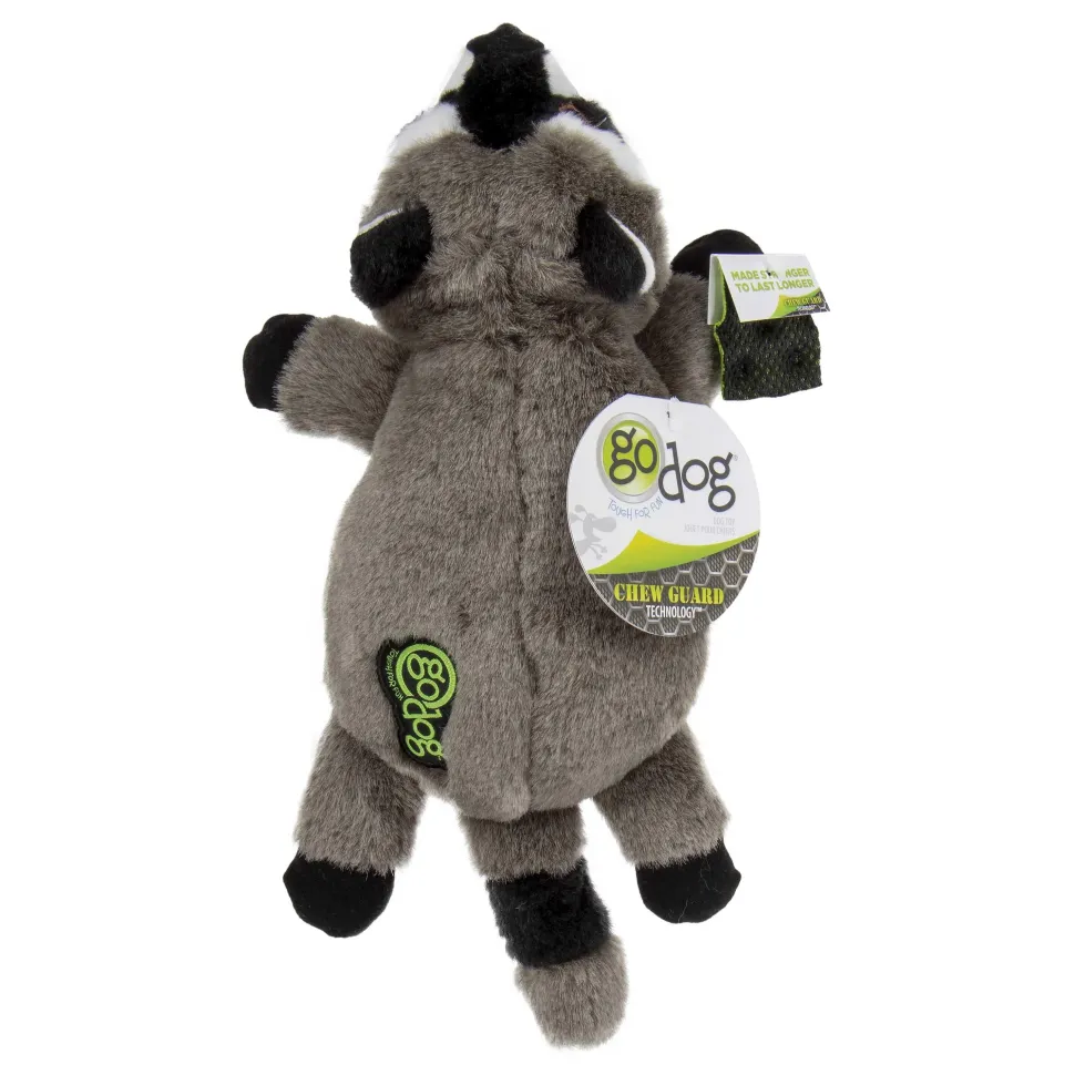 GoDog Flatz Raccoon Squeak and Plush Dog Toy - Large