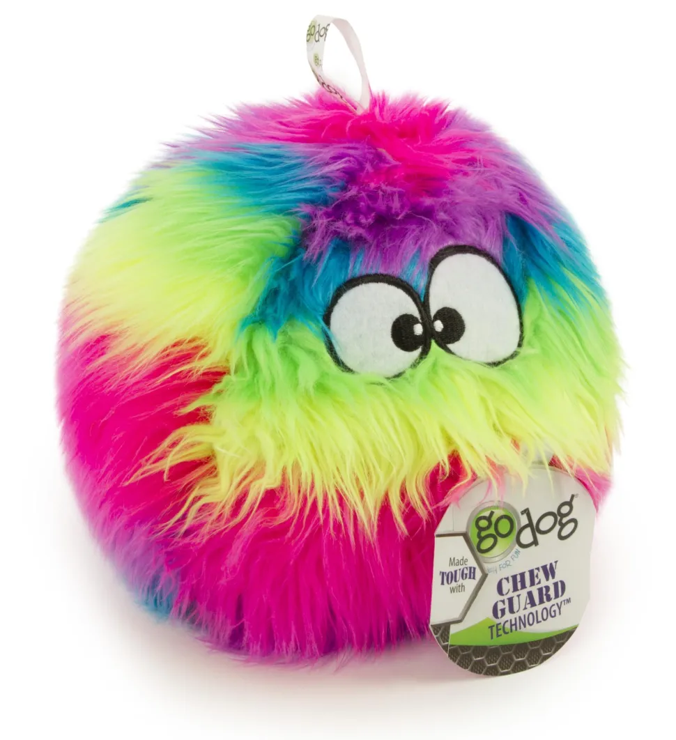 GoDog Furballz Squeak Plush and Fetch Dog Toy with Chew-Guard Tech - Rainbow - Large