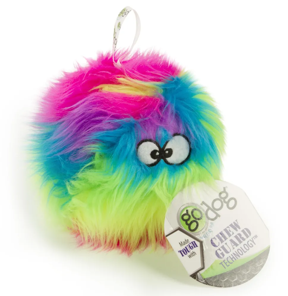 GoDog Furballz Squeak Plush and Fetch Dog Toy with Chew-Guard Tech - Rainbow - Small