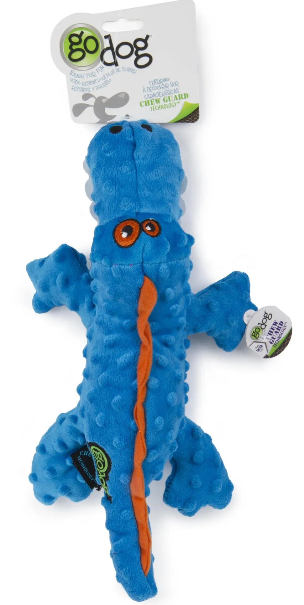 GoDog Gator Squeak and Plush Dog Toy with Chew-Guard Tech - Blue - Large