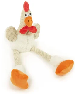 GoDog Mopz Chicken Squeak and Plush Dog Toy with Chew-Guard Tech - White
