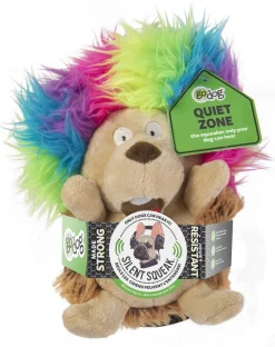 GoDog Silent Squeak Crazy Hairs Hedgehog Plush Dog Toy with Chew-Guard Tech - Large