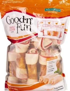 Good 'N' Fun Triple Flavor Chews Natural Dog Chews - Chicken/Pork/Be - 7 In - 12 Pack