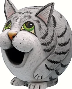 Gord-O Gray Cat Bird House - Gray/White - 6.7 X 6.3 X 5.9 In