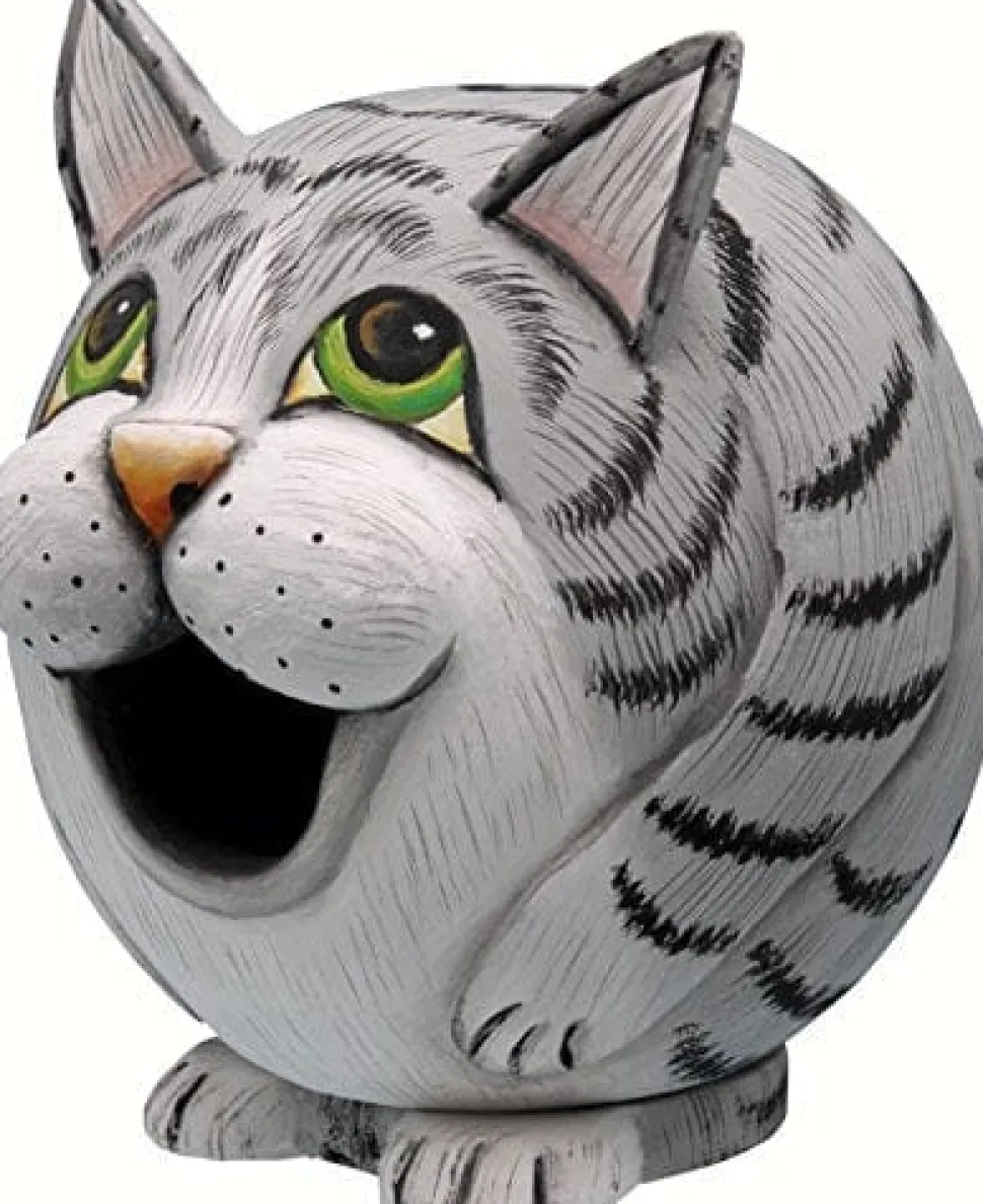 Gord-O Gray Cat Bird House - Gray/White - 6.7 X 6.3 X 5.9 In