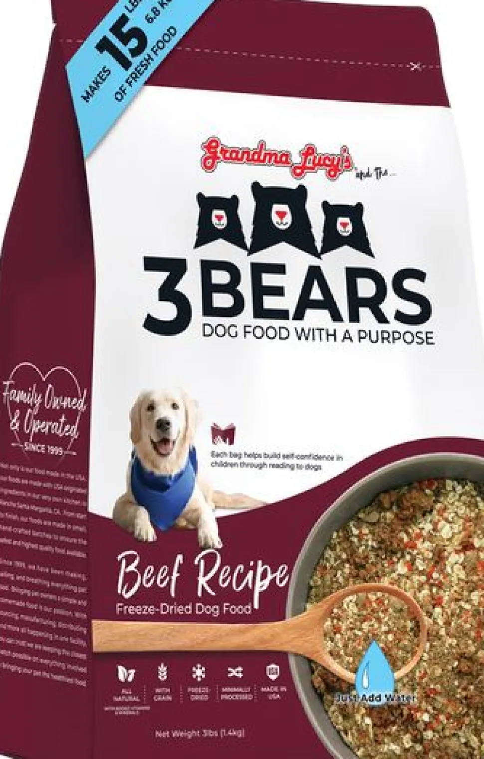 Grandma Lucy's 3 Bears Beef Dog Food Freeze-Dried Dog Food - 3 lb