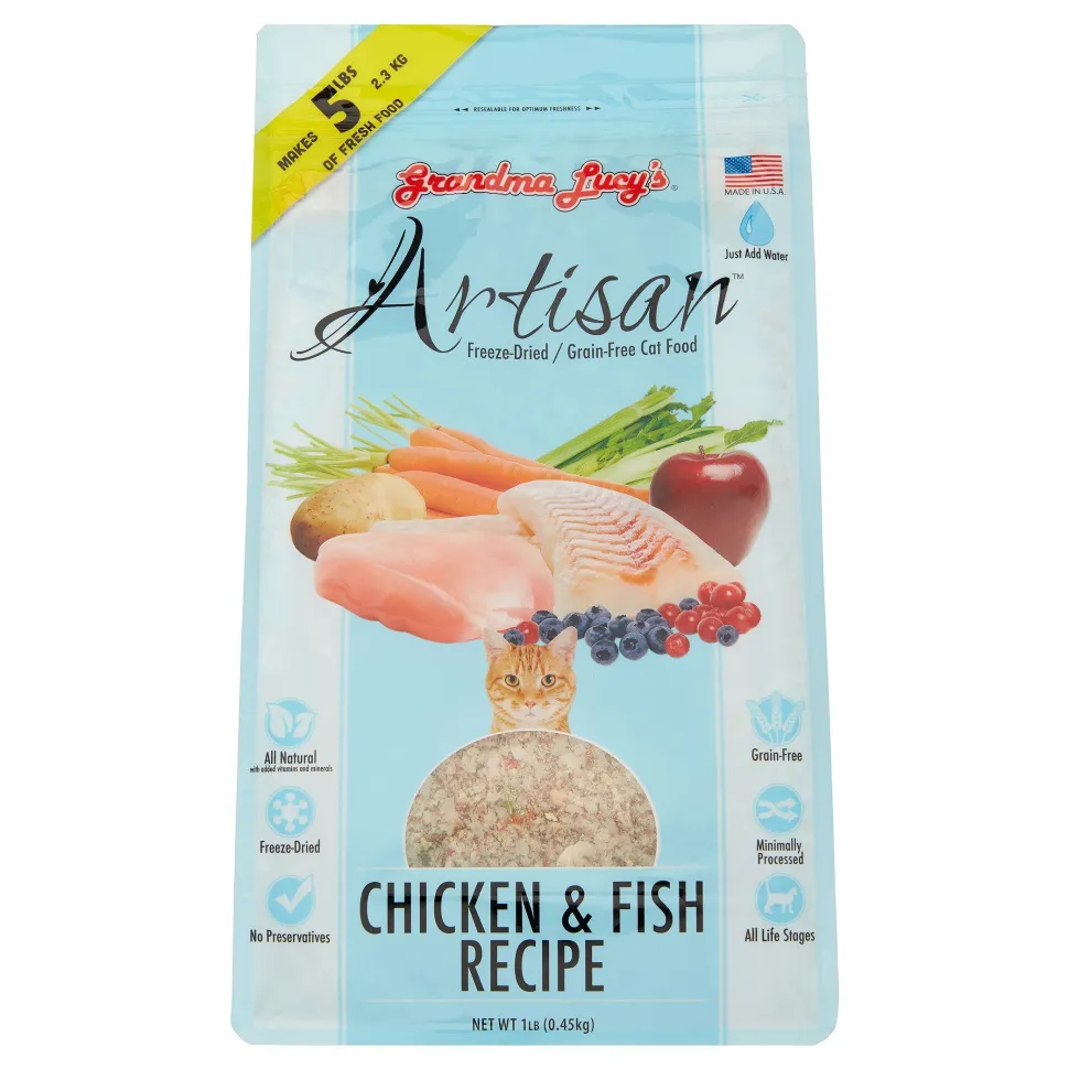 Grandma Lucy's Artisan Grain-Free Chicken & Fish Freeze-Dried Cat Food - 1lb Bag