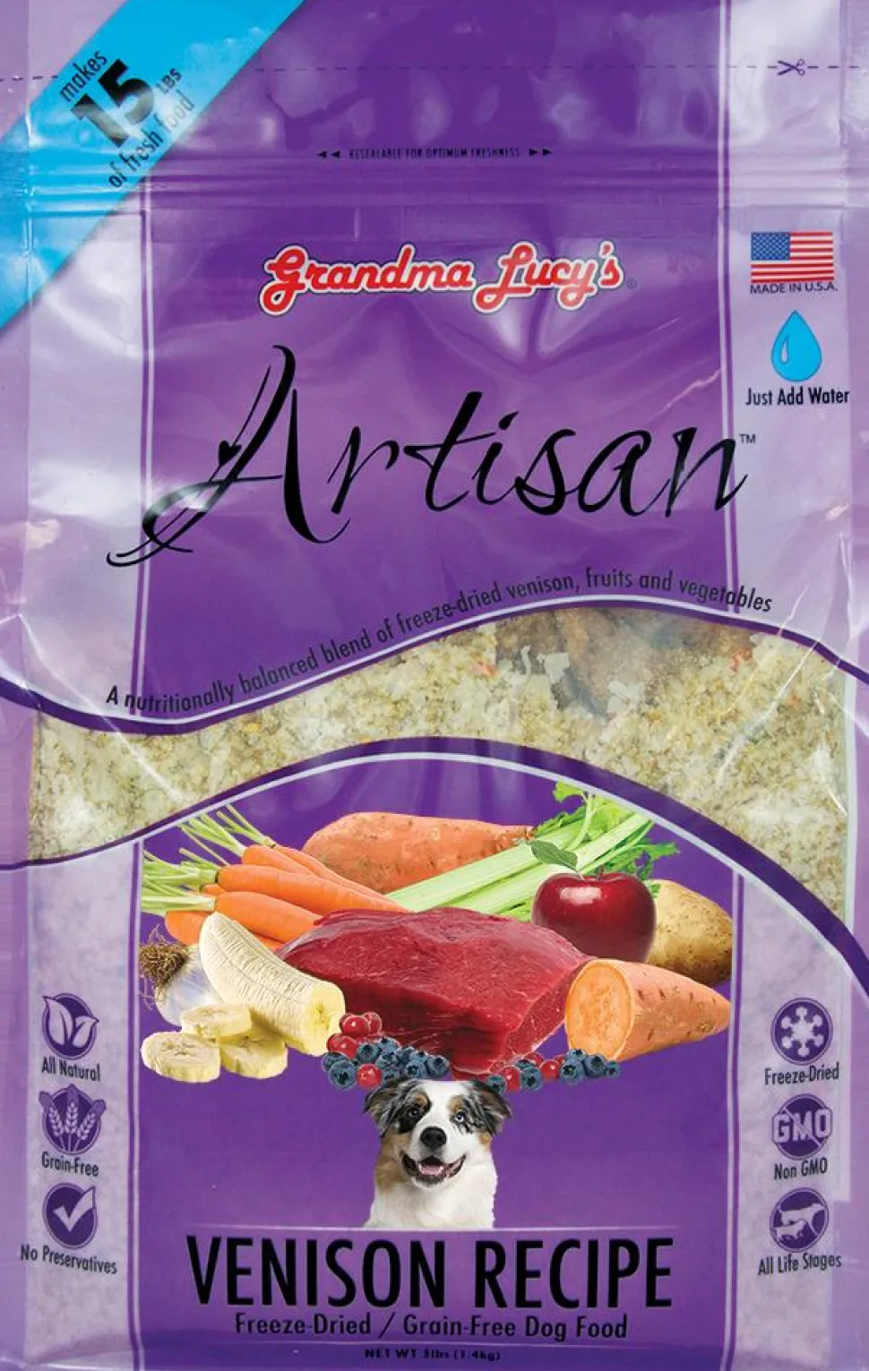 Grandma Lucy's Artisan Grain-Free Venison Freeze-Dried Dog Food - 3 lb Bag