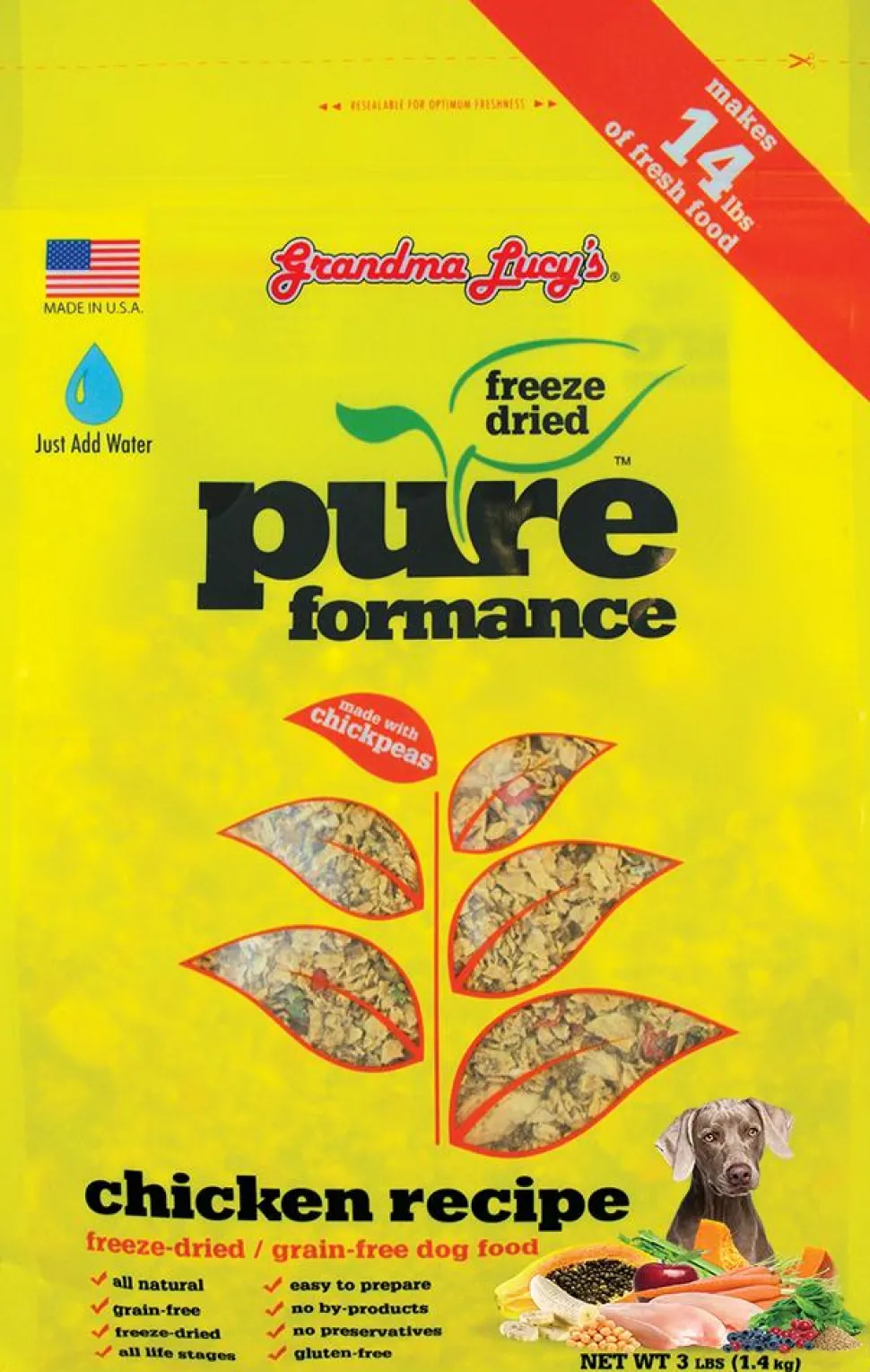 Grandma Lucy's PureFormance Grain-Free Chicken Freeze-Dried Dog Food - 3 lb Bag