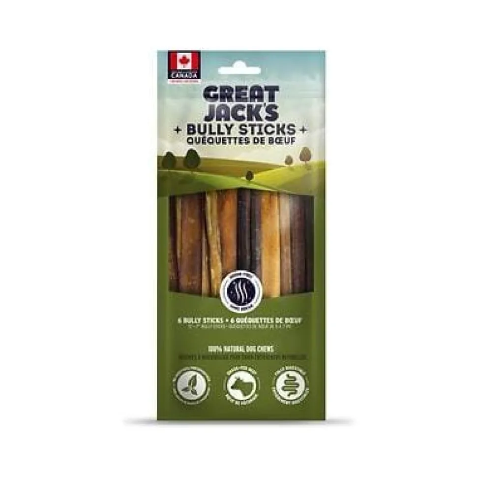 Great Jacks Odour-Free Bully Sticks Natural Dog Chews - 5-7" Inch - 6-Pack