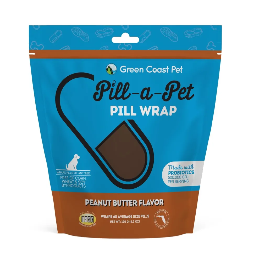 Green Coast Pet Pill-a-Wrap Moldable Pill Wraps for Dogs Peanut Butter with Probiotics - 4.2 Oz