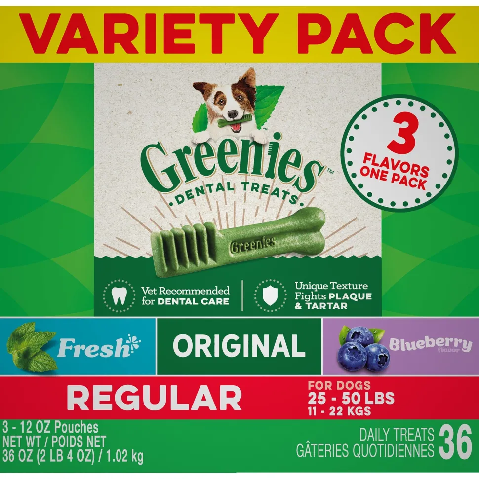 Greenies 3 Flavors Assorted Dental Dog Chews - Variety Pack - Regular - 36 Oz
